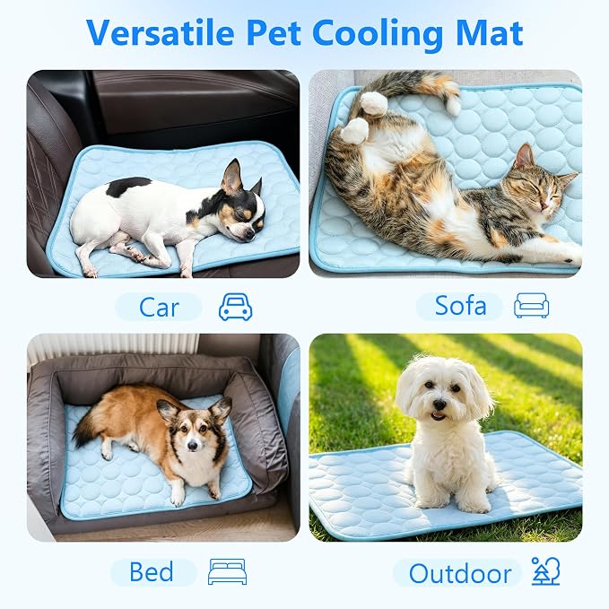 MCEAST 2 Pcs Cat Cooling Mat 20" x 16" Self Cooling Pad for Smal Dogs Cats Non-Slip Cool-Chill Mats Summer Pet Blanket with Storage Bag Washable Cool Pet Pad for Floor Sofa Car Travel, Small