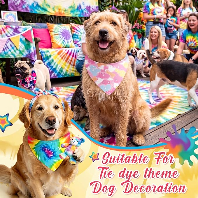Abbylike 50 Pieces Tie Dye Dog Bandanas Bulk Colorful Hippie Pattern Dog Bandanas for Dogs Triangle Kerchief Scarf Bibs Set for Pets Summer Party Costume Accessories, 25 Styles (31.5 x 21.7 x 21.7)