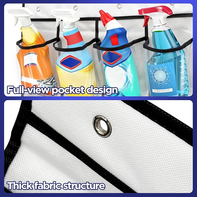 Clear Cleaning Supplies Organizer,Cleaning Products 24 Large Pockets | Over The Door All Purpose Cleaner Holder for Laundry Bathroom, Auto Glass Cleaner Organizer for Garage,Spray Bottle Holder