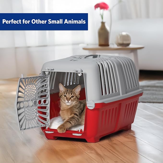 Midwest Homes Spree Travel Carrier, Small, 22-Inch, Red | Hard-Sided Pet Carrier, Plastic Door, Ventilated Design, Locking Tabs, Easy Assembly