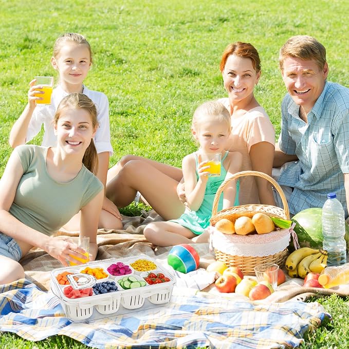 Veggie Tray Divided Serving Tray with Lid, Salad Bar Container for Fridge | Portable Snack Box Container,Food Storage Organizer with 8 Strainers for Fruit,Vegetable, Berry Saver for Refrigerator Picnic