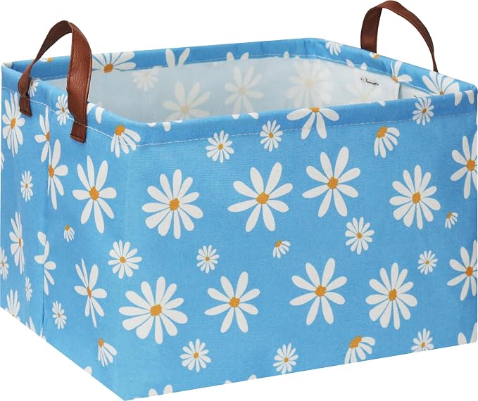 NTAOHAMPER Rectangular Daisy Storage Basket,Collapsible Gift Basket with Handles,Books Box, Room Decor(Daisy)