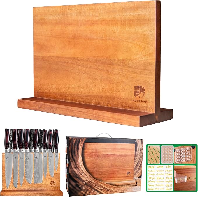FULLHI Kitchen Magnetic Knife Block Holder Magnetic Strip Natural Wood | with Enhanced Magnets, natural wood, Multifunctional Storage Holder, for Kitchen Utensil, Knife Set, Scissors,Spice Ja