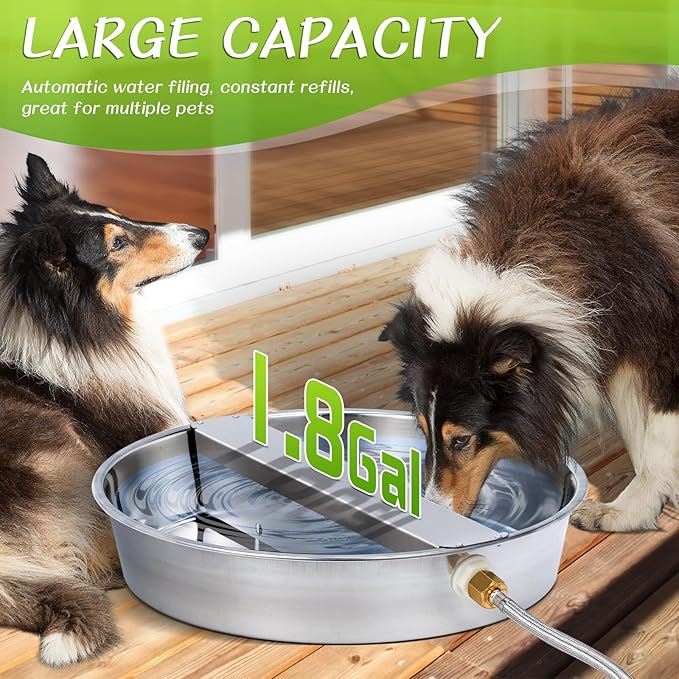 Automatic Water Dispenser for Dogs, Dog Water Bowl Dispenser Large Breed Dog Water Fountain with Float Valve Stainless Steel for Large Dogs Cats Chicken Livestock