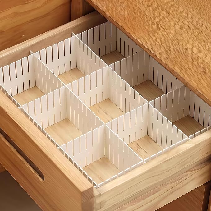 Keeshibaio Drawer Dividers 8 Pack 14.5" Long, Adjustable Drawer Organizer | Tool Box Drawer Dividers,for Kitchen Bedroom, Plastic Drawer Separators for Clothes Socks Underwear Cutlery Tools