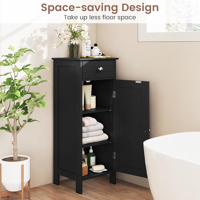 GLACER Floor Storage Cabinet, Bathroom Storage Cabinet (Black) | 2 Adjustable Shelves | Ideal for Bathroom, Living Room | 14 x 12 x 34.5 inches