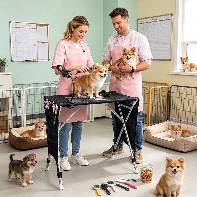 Dog Grooming Table - Pet Grooming Station, Foldable Groomings Hammock | Grooming Arm, Pet Bathing Station, Dog Grooming Supplies For Home Washing Drying Brushing Trimming Nail Care Puppy Cat