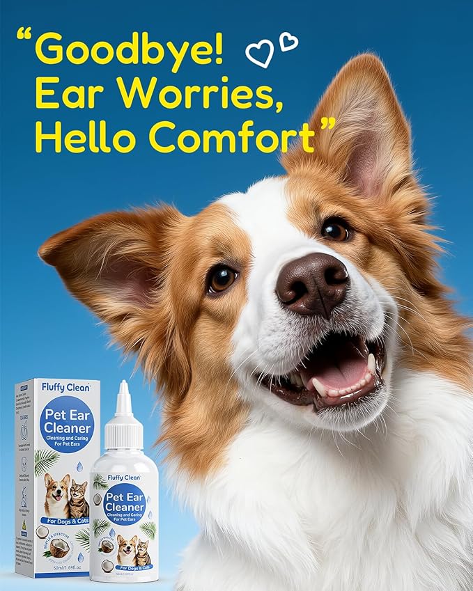 Ear Cleaner for Dogs & Cats - Gentle Non-Irritating Formula, Ear Cleaning & Care for All Ages, Removes Built-up Wax, Discharge, Dirt & Debris - 1.69oz Travel Size