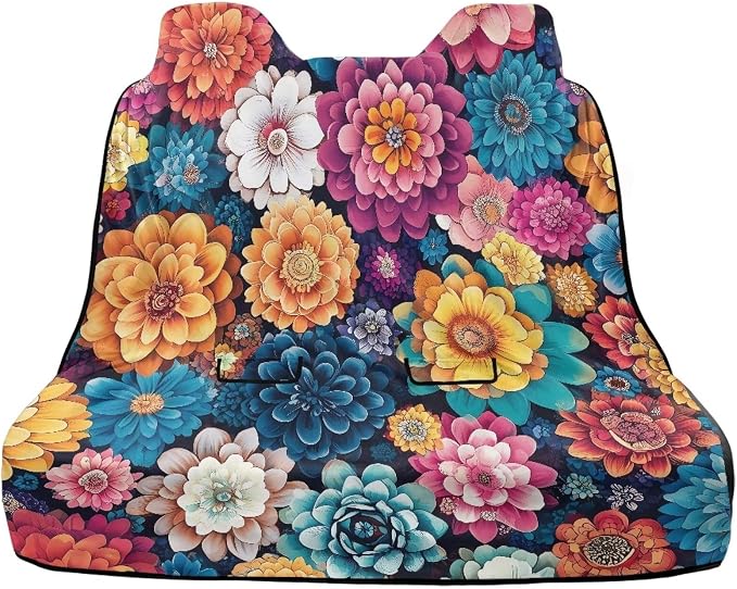 Renewold Rear Bench Dog Car Seat Cover Car Back Seat Towel Cover with Storage Bag Towel Blanket for Running Yoga Workout Swimming Sport Colorful Boho Flower Automotive Travel Accessories Beach Pads