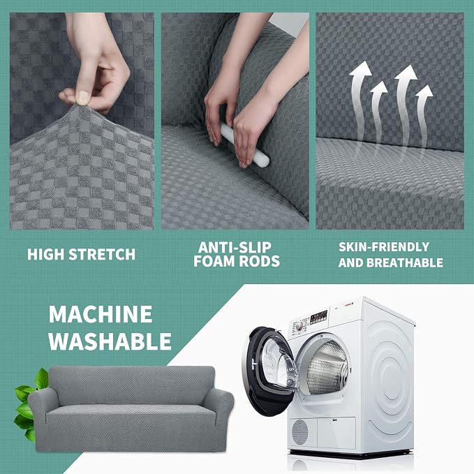 YEMYHOM Couch Cover Latest Jacquard Design High Stretch Sofa Chair Covers for Living Room, Pet Dog Cat Proof Armchair Slipcover Non Slip Magic Elastic Furniture Protector (Chair, Light Gray)