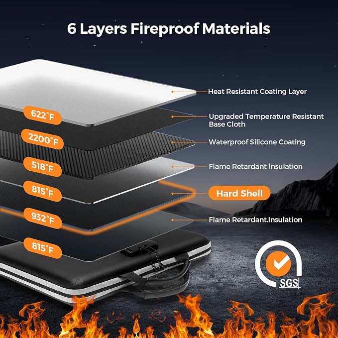 Fireproof Document Box,Hard Case Fireproof File Organizer with Lock 13 Pocket Accordion File Folder Reflective Zipper Portable Safe Box for Home Office Travel to Storage Important Documents Laptop