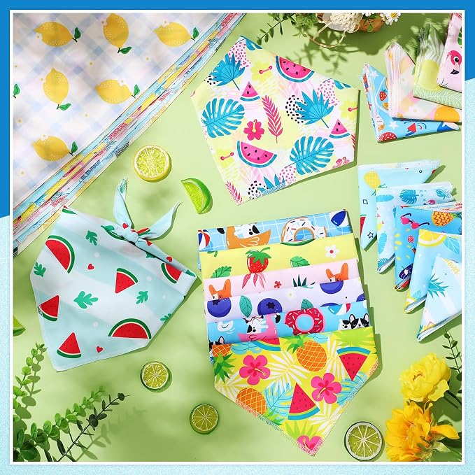 Sanwuta 60 Pcs Dog Bandanas Summer Fruit Dog Bandanas Bulk Adjustable Pet Bibs Triangle Scarf Cat Costume for Small to Large Pet (Fruit Pattern, Medium)