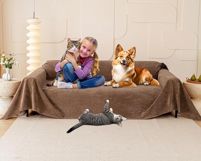 Loiion Cat Scratch Proof Furniture Protector Waterproof Sofa Cover 150"x71" | Pet-Friendly Couch Protector, Anti-Scratch & Anti-Slip Sofa Cover For Cats Dogs Kids, Machine Washable