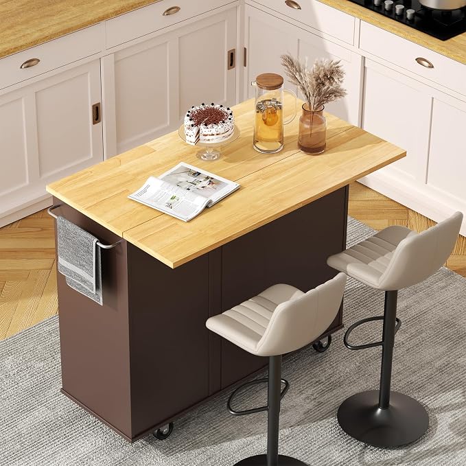 QAQA 40" Kitchen Island Cart Furniture cart on Wheels Rolling Portable Dining Room Serving Utility Carts Mobile Movable with Drawers Cabinet,Brown