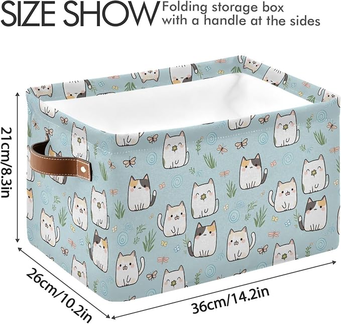 Wamika Cute Cats Storage Basket Fabric Storage Bin Laundry Baskets, Funny Cat Kitty Foldable Storage Boxes Organizer Bag for Baby Cloth Dog Toy Book Storage Cubes Shelf Closet Basket 16×12×8 Inches