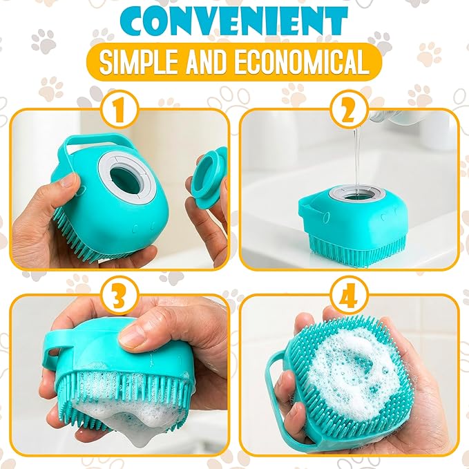 Cat Dog Bath Brush Scrubber - Silicone Bath Brush for Dogs Scrubber Brush Cat Grooming Brush Exfoliating Shampoo Massage Brush - Shower Brush Soft Bristle Hair Brush Dog Scrubber with Soap Dispenser