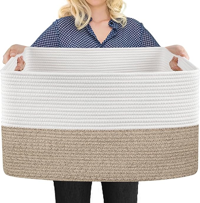 MEGASKET Extra Large Blanket Basket, 22" x 17" x 12" Rectangle Blanket Storage for Living Room, Soft Kids Dog Toy Basket Bin, Cotton Rope Baskets for Storage, Woven Throw Pillow Organizer Holder