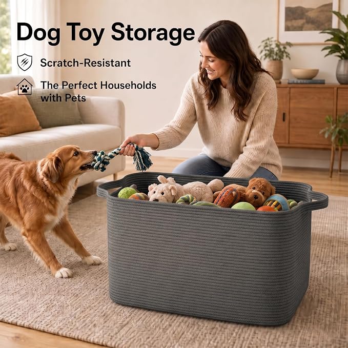 OIASKET 118L Extra Large Blanket Basket Living Room, 24.8"x17.7"x16.2" | Woven Rope Baskets for Storage, Nursery Blanket Storage for Living Room, Toy Basket with Handle Organizing Comforter Pillows