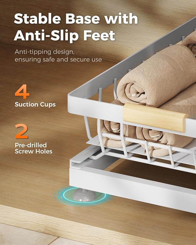 2-Pack 2-Tier Height Adjustable Under Sink Organizer & Storage | Multi-purpose storage for kitchen & bathroom cabinet. Large white shelf, height adjustable design for space-saving.