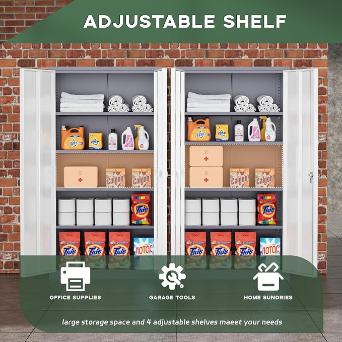 Greenvelly Metal Garage Storage Cabinet, 72" Locking Metal Cabinet with Doors and Adjustable Shelves, Steel Tool Cabinets, File Cabinet for Home Office, Garage (36" W x 18" D)