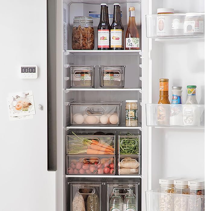 Refrigerator Organizers and Storage, 2 Pack BPA-Free Sturdy Stackable Clear Pull out Drawer Organizer Bins, Fridge Organizers and Storage for Fruit, Produce, Drink, Snack and Food Storage Containers