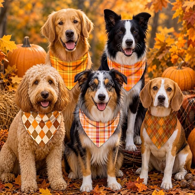 50 Pcs Fall Plaid Dog Bandanas Bulk Autumn Gingham Check Pattern | Triangle Kerchief Bibs Scarf Set for Pets Harvest Party Costume Photo Props Accessories, 25 Styles, 25.6 x 17.7 x 17.7 Inch