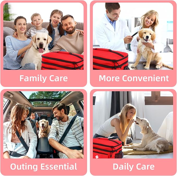 First Aid Bag Empty Large 16x8.3x7 inch with Adjustable Shoulder Strap, Medical Organizer for Pet First Aid Kits, Home Travel Camping Emergency Supplies Storage (Red)