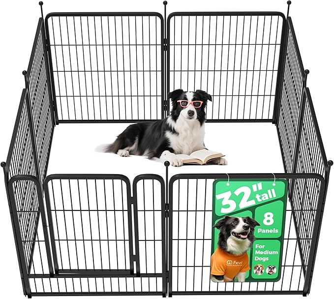 FXW Rollick Dog Playpen, Indoor, Yard & RV Camping, 32" H, 8 Panels | Easy setup, Heavy-duty, DIY layouts, for Small & Medium Dogs, Patented