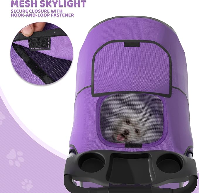 Magshion 3-Wheel Pet Stroller for Small/Medium Dogs & Cats, Up to 33lbs | Foldable Travel Jogger w/ Breathable Mesh Cover, Lightweight Design, Safety Tethers, Cup Holder & Storage Basket