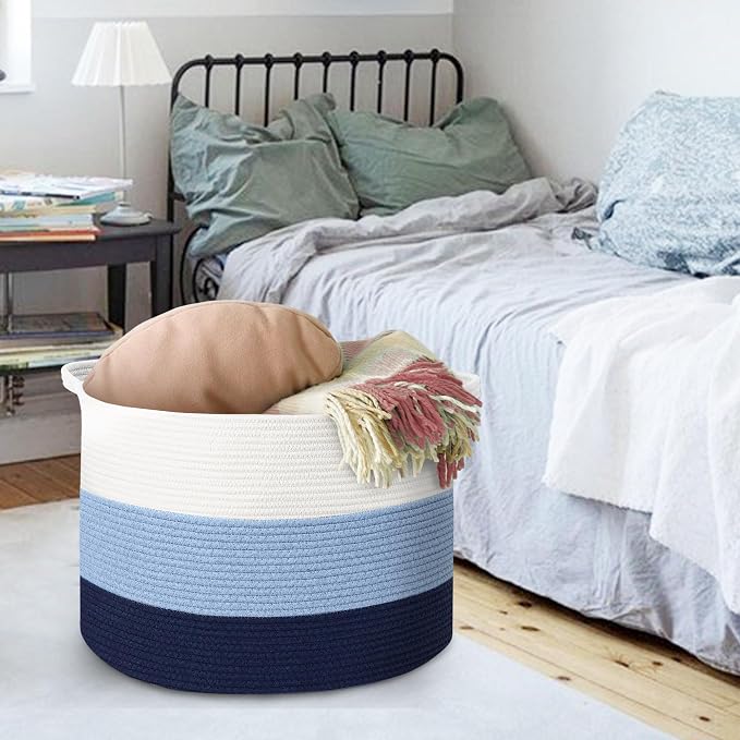 MEGASKET Large Kids Toy Basket, 22" x 14" Soft Woven Cotton Rope Basket, Toy Storage Bin for Kids, Big Baby Nursery Organization, Floor Stuffed Animal Storage, Blanket Pillow Holder for Living Room