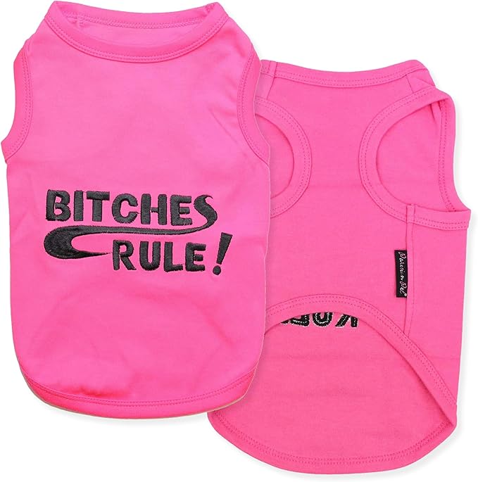 Parisian Pet Dog Shirt – 100% Cotton Shirts for Large Dogs – Pink Sleeveless Puppy Clothes – Lightweight and Breathable Pet Apparel – Bitches Rule Girl Dog Clothes - Stretchy T Shirts for Dogs