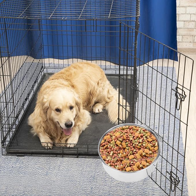 Wontee Pet Food Water Bowl Stainless Steel Feeding Cups Feeder, M | Rust-proof, securely mounted to prevent tipping, removable for easy refilling and cleaning, for dogs/cats/birds/rabbits
