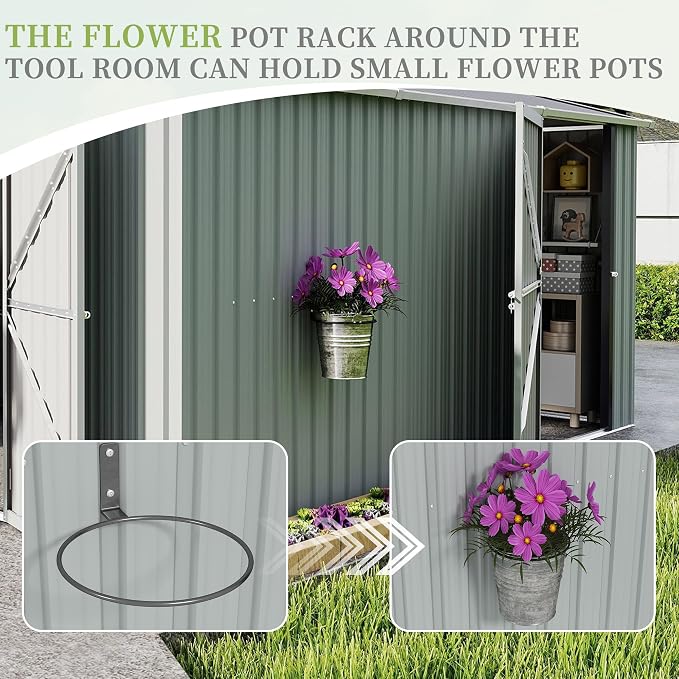 10x12 FT Metal Storage Shed, Large Storage Shed with Lockable Doors and Sloped Roof, Outdoor Tool Shed with Ample Ventilation for Garden, Lawn, Backyard, White