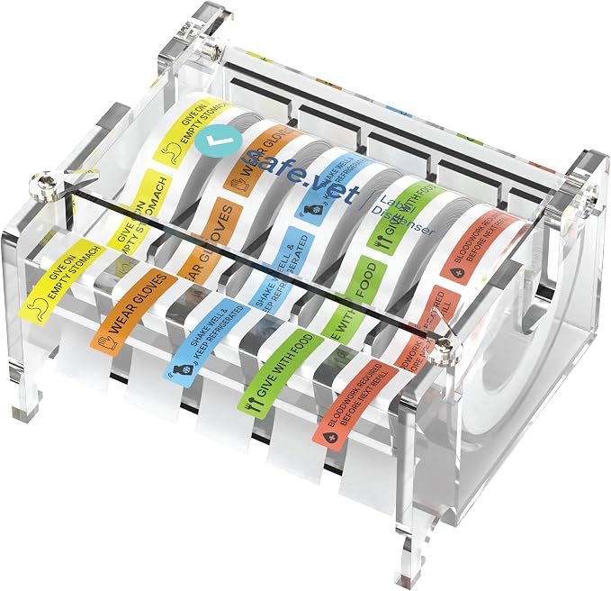 Veterinary Syringe Label Dispenser by Safe Vet | Countertop Injectable & Pharmacy Label Organizer for Vet Clinics, ICU, Surgery & Anesthesia (5 Slots)