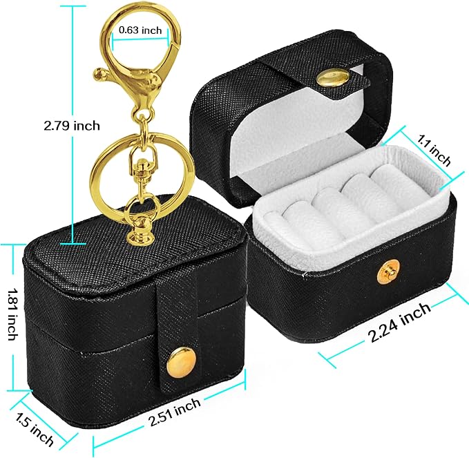 Wedding Dog Ring Bearer Pillows Box, PU Leather Travel Mini Ring Holder Pouch with Keychain Clip& Buckle Closure, Bridesmaid Gifts Jewelry Storage Organizer Case for Women Girls(Black)