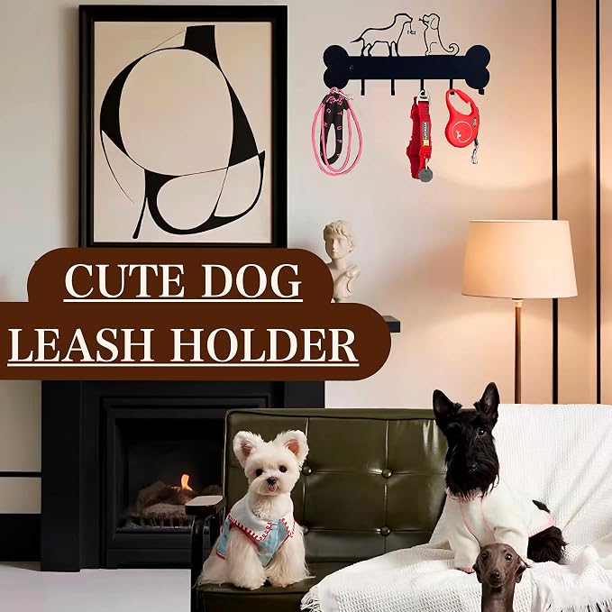 Dog Leash Holder Wall Mount, Dog Supply Organizer with 6 Hooks | Holder Wall Mount Metal Key Hooks for Wall， Wall Storage for Hanging Leash, Vest, Harness, Keys
