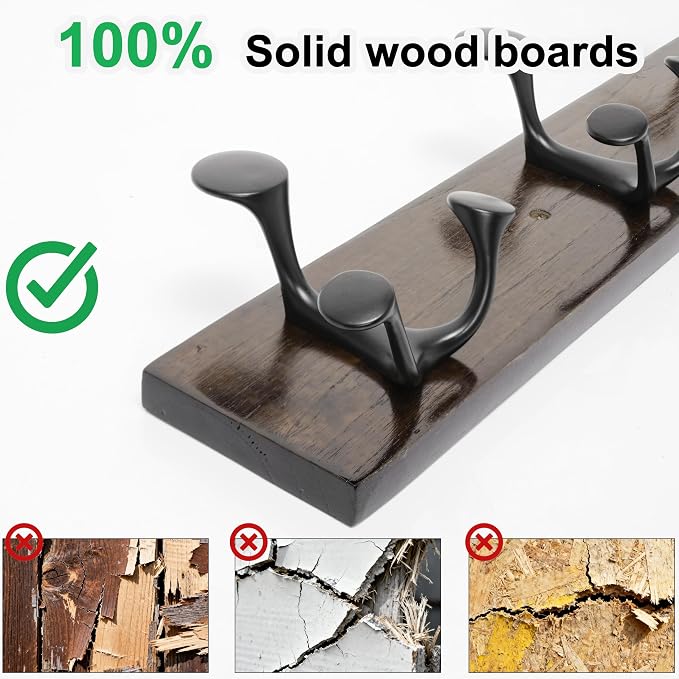 SKOLOO 24-Inch Walnut Wood Coat Rack Wall Mount with 4 Triple Hooks - Ideal for Family Entrances, Classrooms, and Pet Supplies Storage - Perfect Coat Hooks for Wall