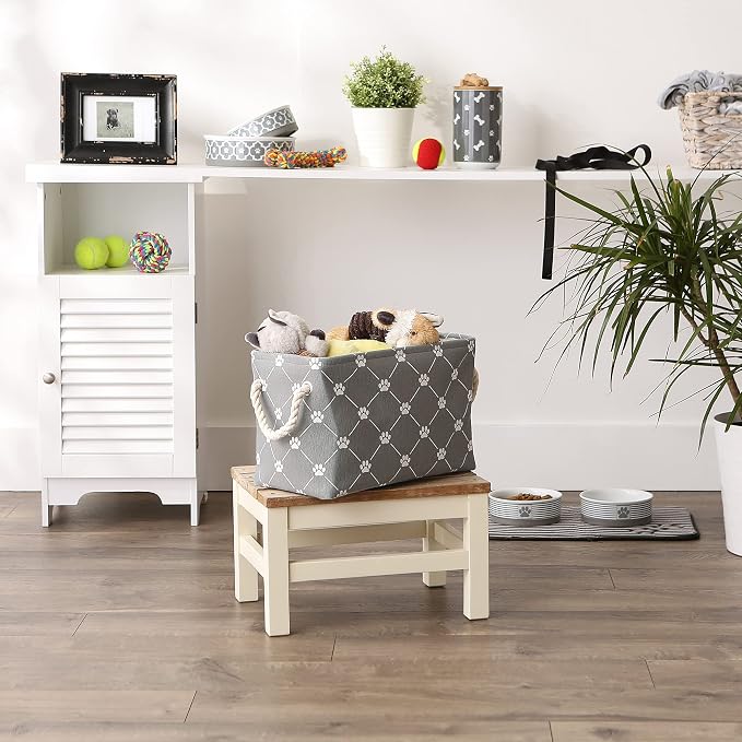 Bone Dry Pet Storage Collection Paw and Bone Print, Small Rectangle, 14x8x9, Gray