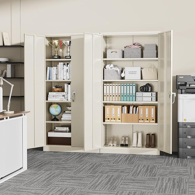 Crownland 72" Metal Storage Cabinet, Lockable Garage Storage Cabinets, High Office Cabinet with Adjustable Shelves for Garage, Home Office, Pantry, File, Warm Gray