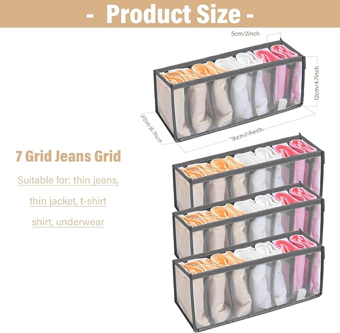 Drawer Organizer Clothes, Drawer Organizer for Clothing, Closet Organizers & Storage, Drawer Dividers for Clothes, Mesh Separation Box for Thin Jeans, Trousers, T-shirts, Skirts