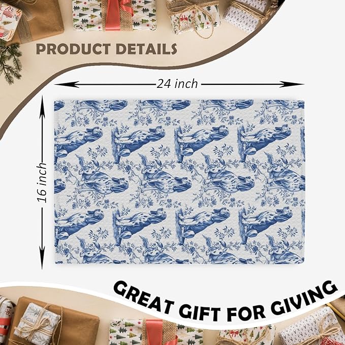 Bloodhound Kitchen Dish Towels,Blue and White Floral Dog Towel Dish Tea Towels, Chinoiserie Decor for Kitchen Bathroom,Bloodhound Gifts for Dog Lover Mom Dad,16x24 Inch