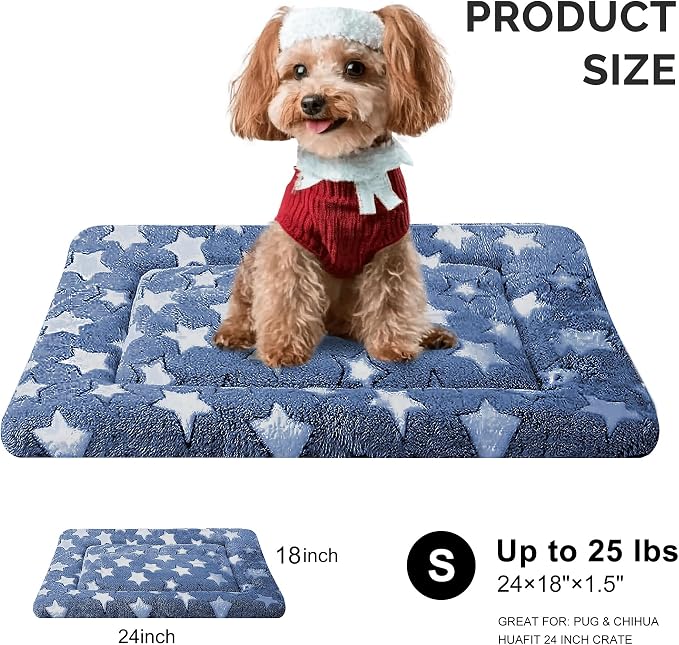 Dog Bed Mat - Dog Crate Pad - Reversible Mat for Pet Comfort - Soft Bed Crate Pads with Dual-Sided Design for All Seasons(Dark Blue Stars, 24" L*18" W*1.5" Th)