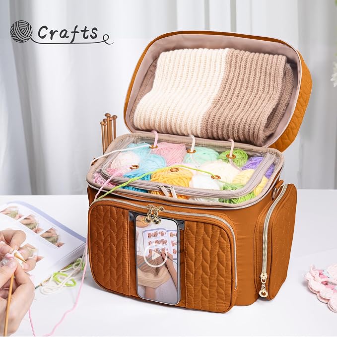 MYBAGZING Crochet Bag Organizer - Yarn Bags for Crocheting - Crochet Storage Bag with Pockets for Crochet Hooks, Crochet Accessories - Yarn Organizers - Yarn Holders for Crocheting - Knitting Bags