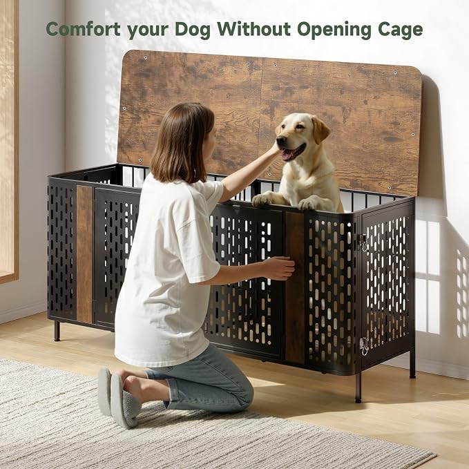 71” Double Dog Crate Furniture, Large Dog Kennel Furniture | 350 lb Weight Capacity, for 2 Dog, TV Stand, Removable Divider, Indoor Use, Heavy Duty Wooden Dog Cage