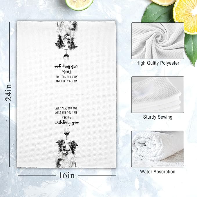 Funny Dog Border Collie Kitchen Towels Set of 2,Cute Dish Towel Gifts for Dog Lovers Christmas,Every Meal You Bake Hand Towels Decor for Bathroom, Rustic Tea Bar Towel for Dining Room 16x24in