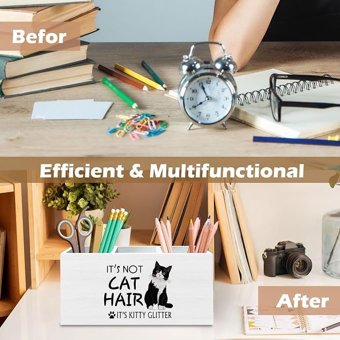 DILSJ Funny Tuxedo Cat Pen Pencil Holder Organizer for Desk, Tuxedo Cat Lovers Gifts for Women Men, Gifts for Pet Lovers, Funny Kitten Wooden Box Signs for Home Office Desk Tabletop Decoration