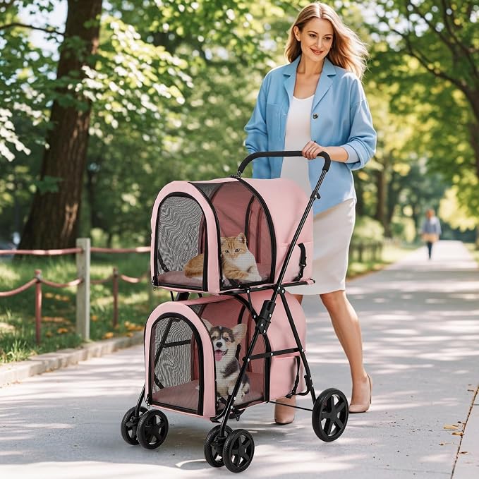 Dog Stroller with 2 Detachable Carrier, Pet Stroller for Small Medium Dogs Cats, Jogger/Travel/Camping, 4-in-1 Doggy Pet Carrier, Carrier Strolling Cart with Lockable Wheels