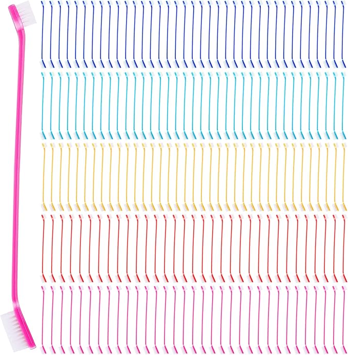 Nuenen 150 Pcs Dog Toothbrush Dual Headed Dental Brushes Puppy Tooth Brushing Kit Long Handle Toothbrush for Large and Small Dogs Cats Most Pets Teeth Cleaning Oral Care Supplies (Vibrant Color)
