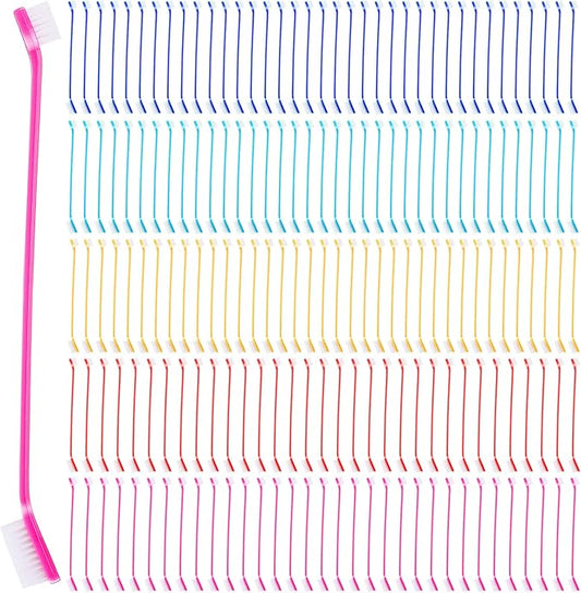 Nuenen 150 Pcs Dog Toothbrush Dual Headed Dental Brushes Puppy Tooth Brushing Kit Long Handle Toothbrush for Large and Small Dogs Cats Most Pets Teeth Cleaning Oral Care Supplies (Vibrant Color)