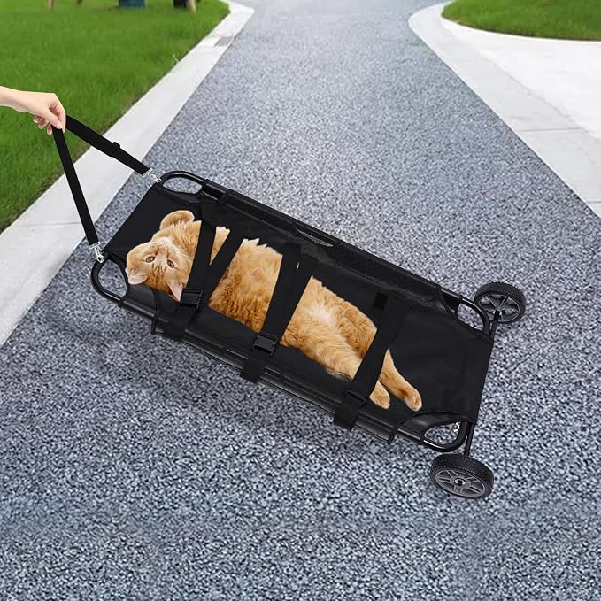 250 LBS Pet Rescue Stretcher with 2 Wheels, Dog Transport Stretcher Large Dog Wheelchair Emergency Dog Rescue Carrier Animal Trolley Cart Foldable, 45 L X 21 W inches